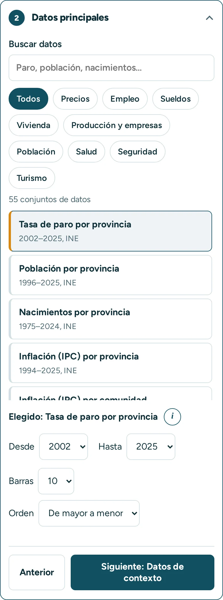 Paso 2: buscador de datos con temas y elección de años